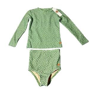New Honey Mark Long Sleeve Rash Guard Bikini Green Floral Girls Swimsuit‎ 2T/3T